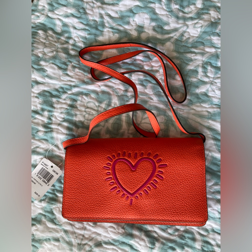Coach Orange Crossbody Bag with Purple Heart